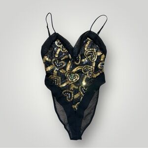 Vintage Shirley of Hollywood 90s sheer black sequin bodysuit 🖤 Medium